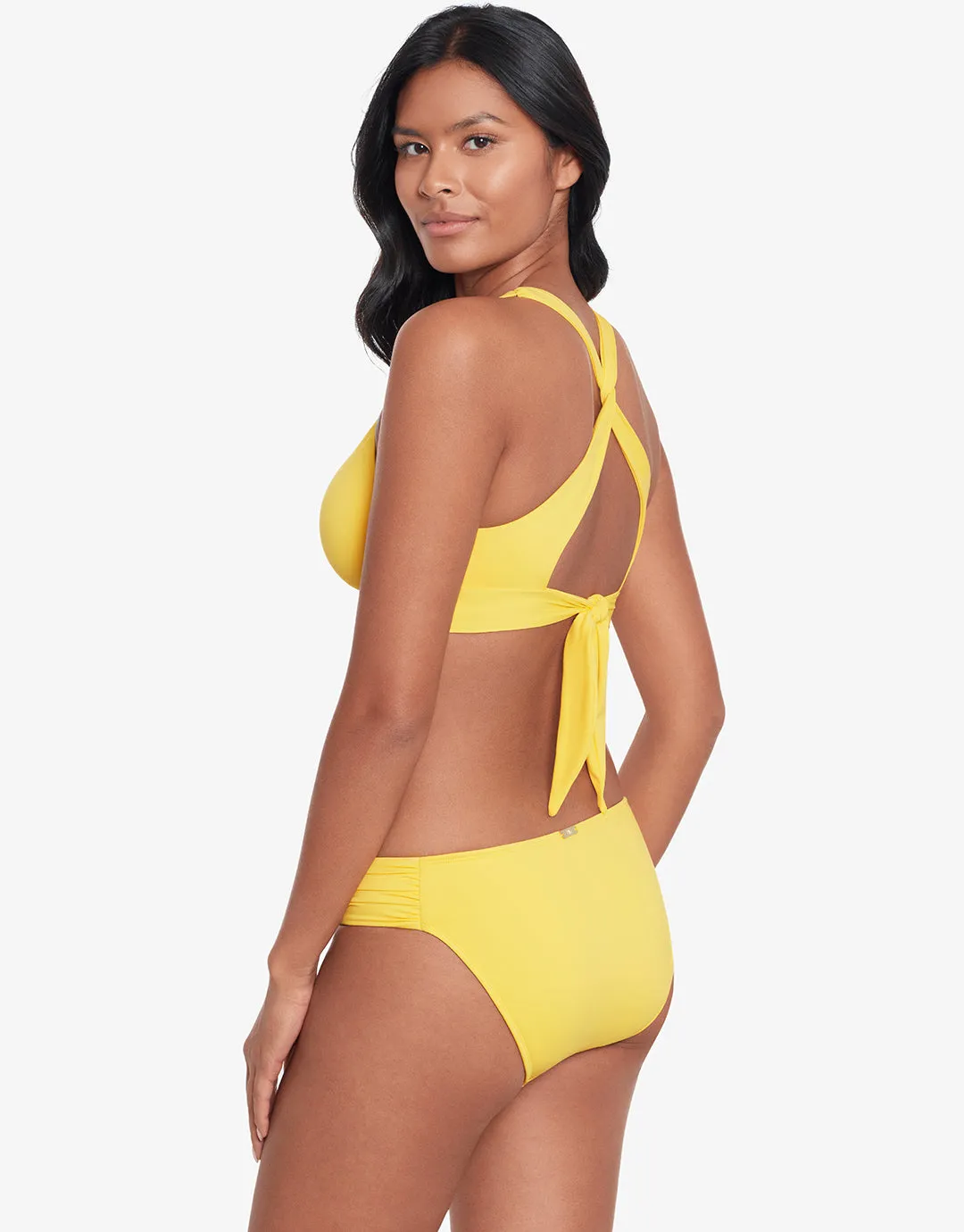 Beach Club Solids Shirred Tab Side Bikini Pant - Yellow
