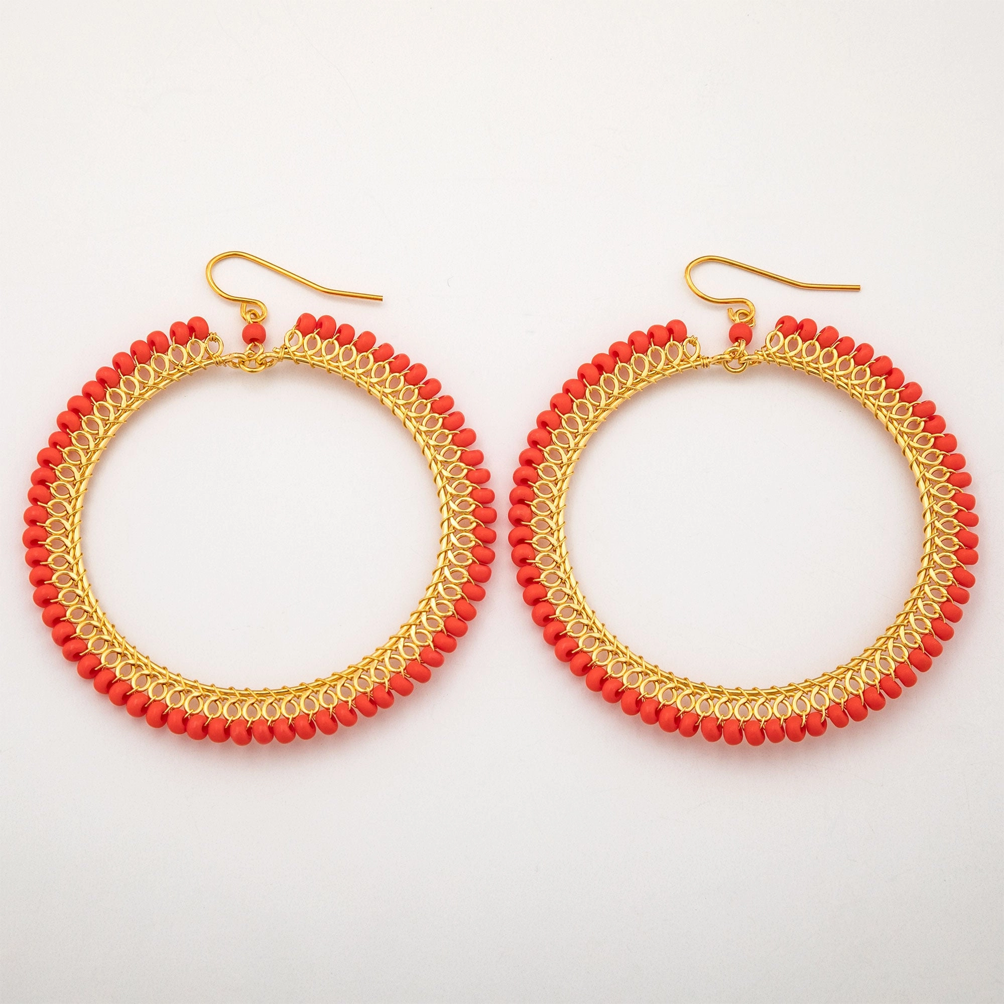 Beaded Gold-Plated Circle Earrings