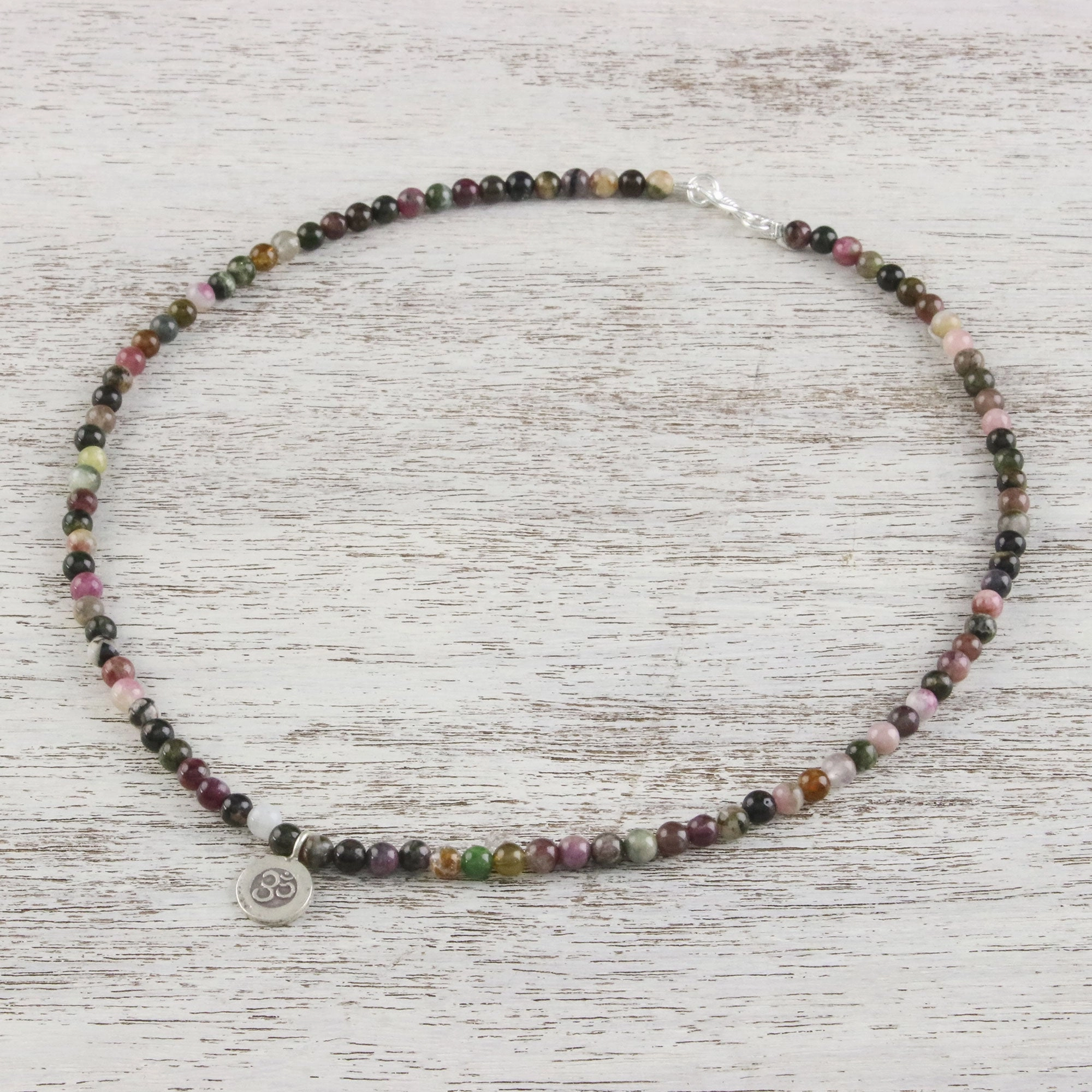 Beautiful Om Tourmaline Om Beaded Pendant Necklace from Thailand