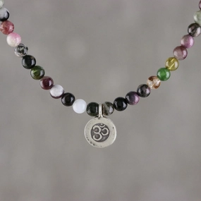 Beautiful Om Tourmaline Om Beaded Pendant Necklace from Thailand