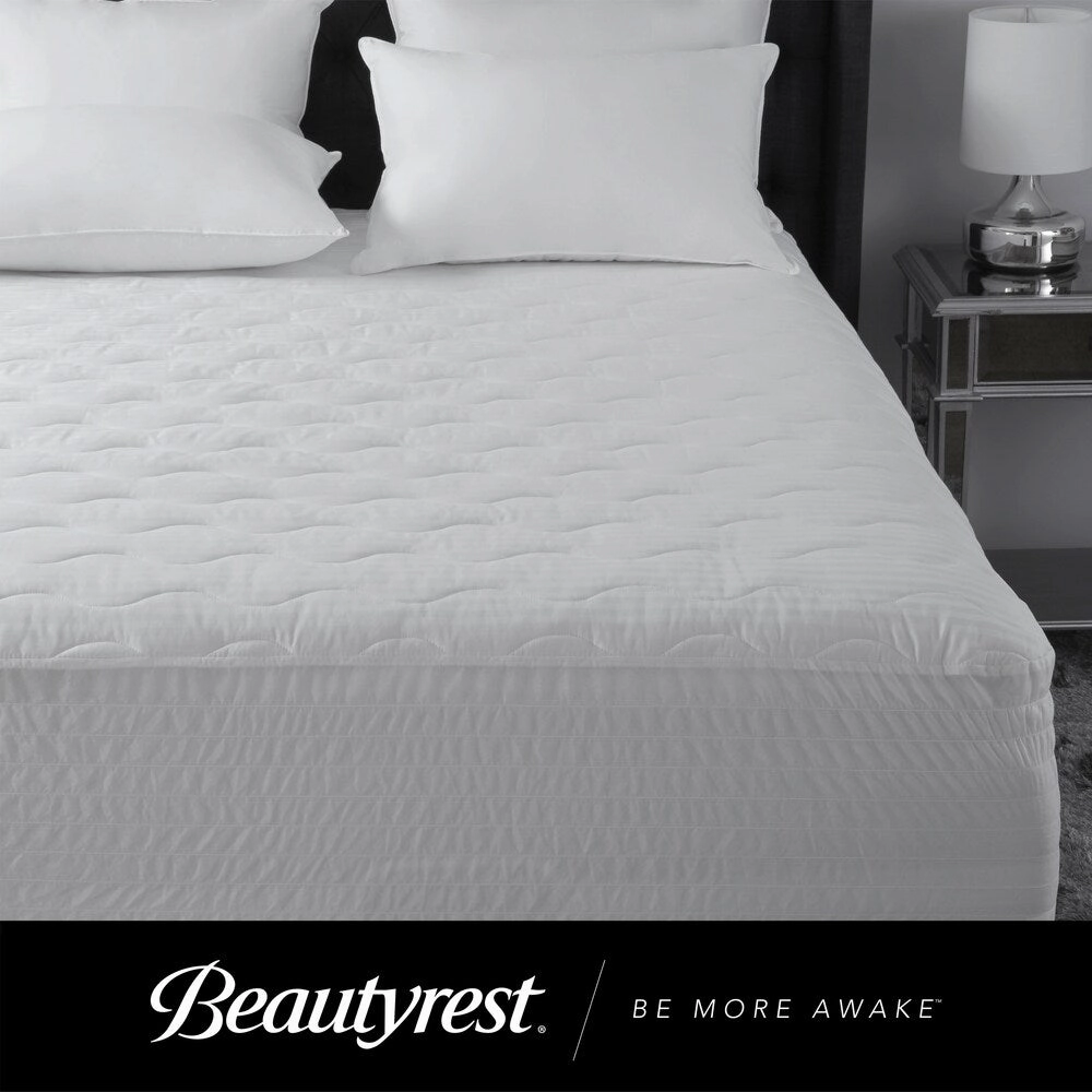 Beautyrest 500-Thread Count Pima Cotton Dobby Stripe Mattress Pad - White