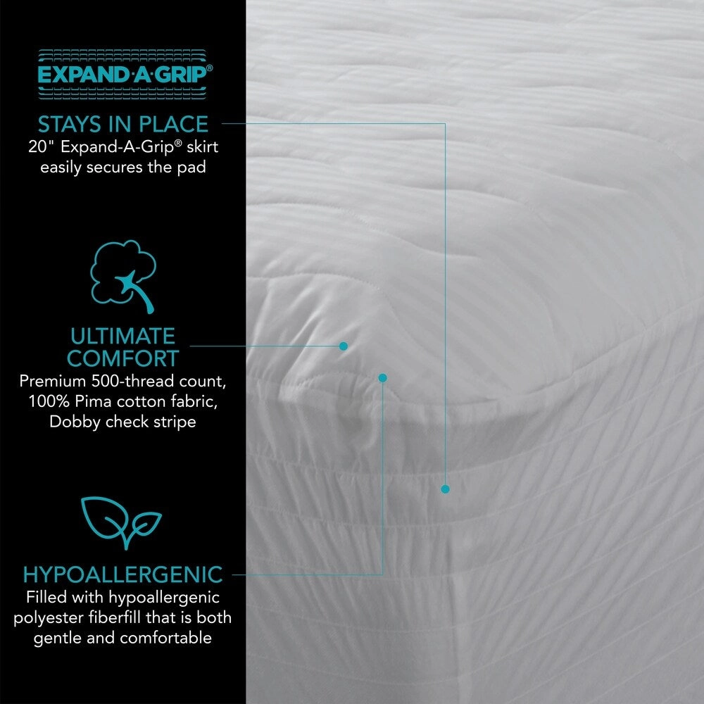 Beautyrest 500-Thread Count Pima Cotton Dobby Stripe Mattress Pad - White