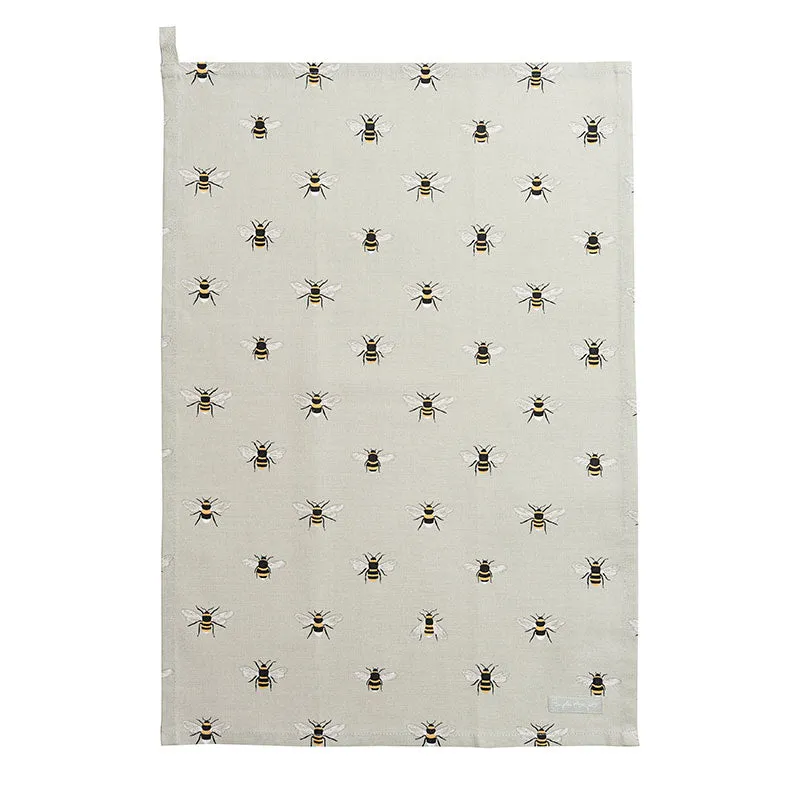 Bees Linen Tea Towel, Natural, Yellow
