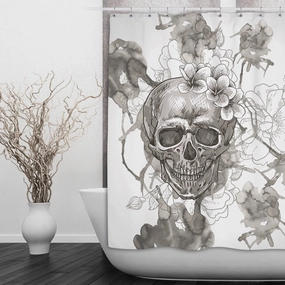 Beige Watercolor Skull Shower Curtains and Optional Bath Mats Lighting,Lamps Fixtures