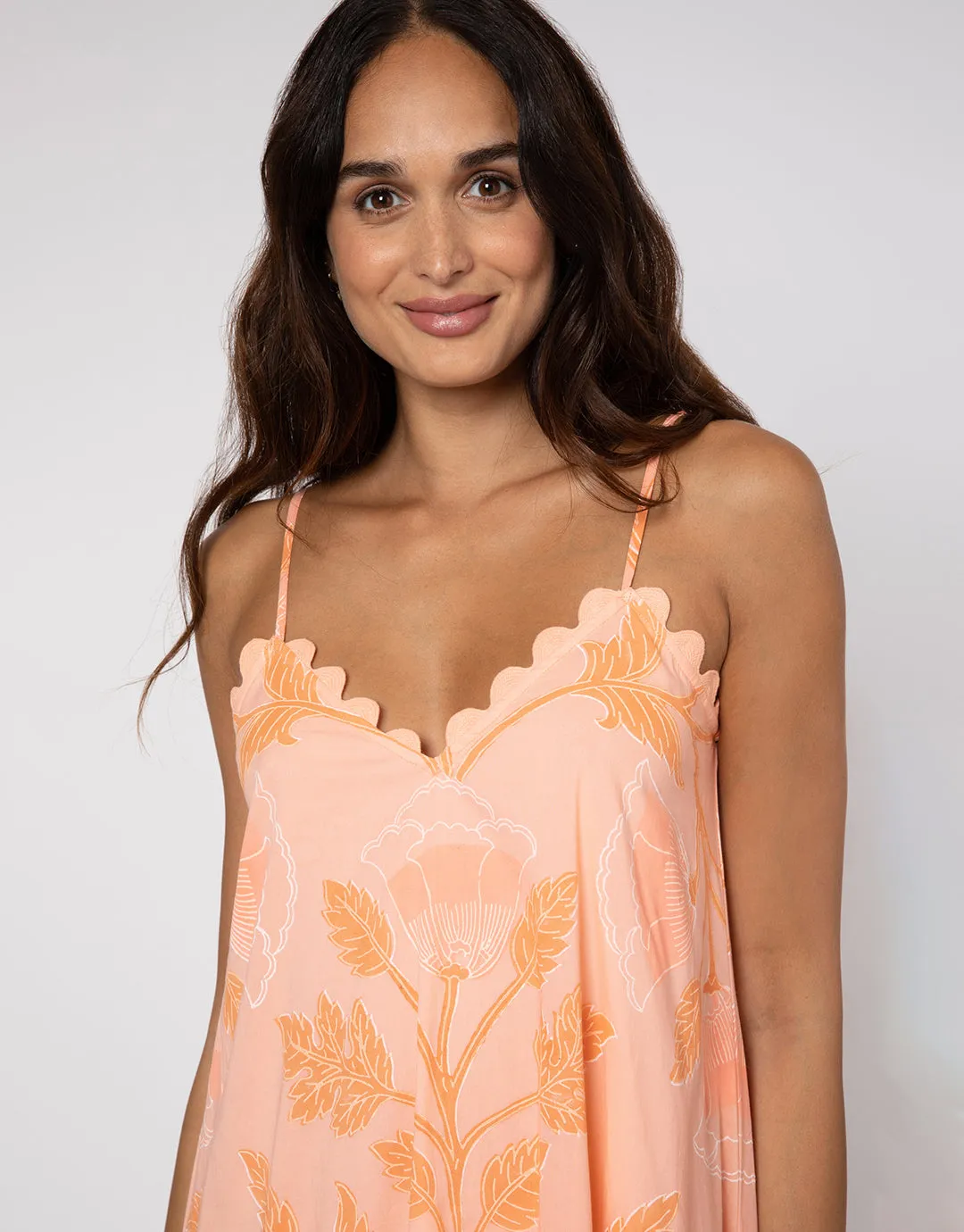 Bellflower V Neck Midi Dress - Peach