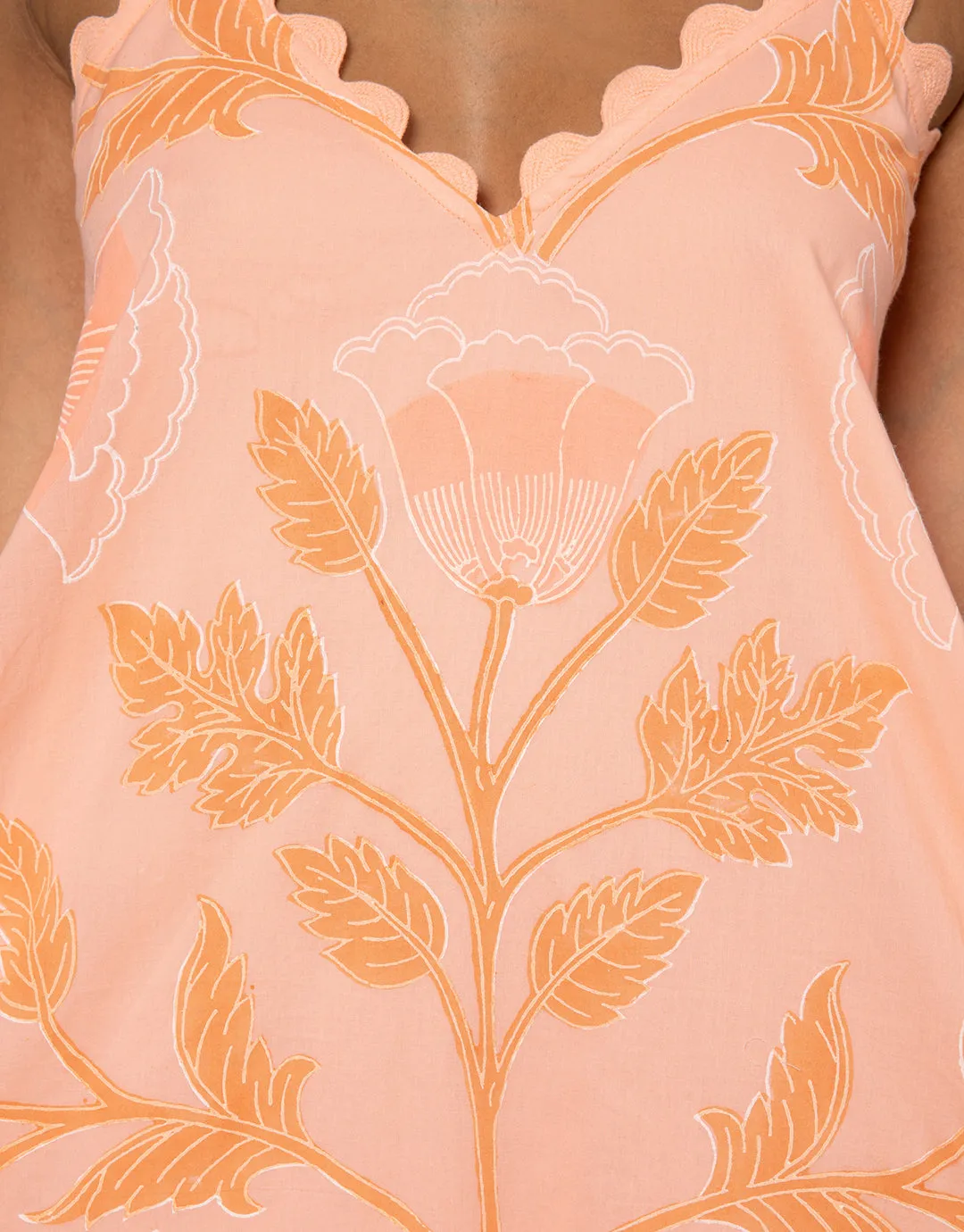 Bellflower V Neck Midi Dress - Peach