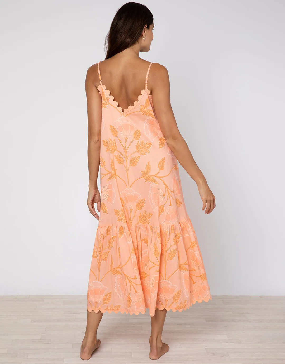Bellflower V Neck Midi Dress - Peach