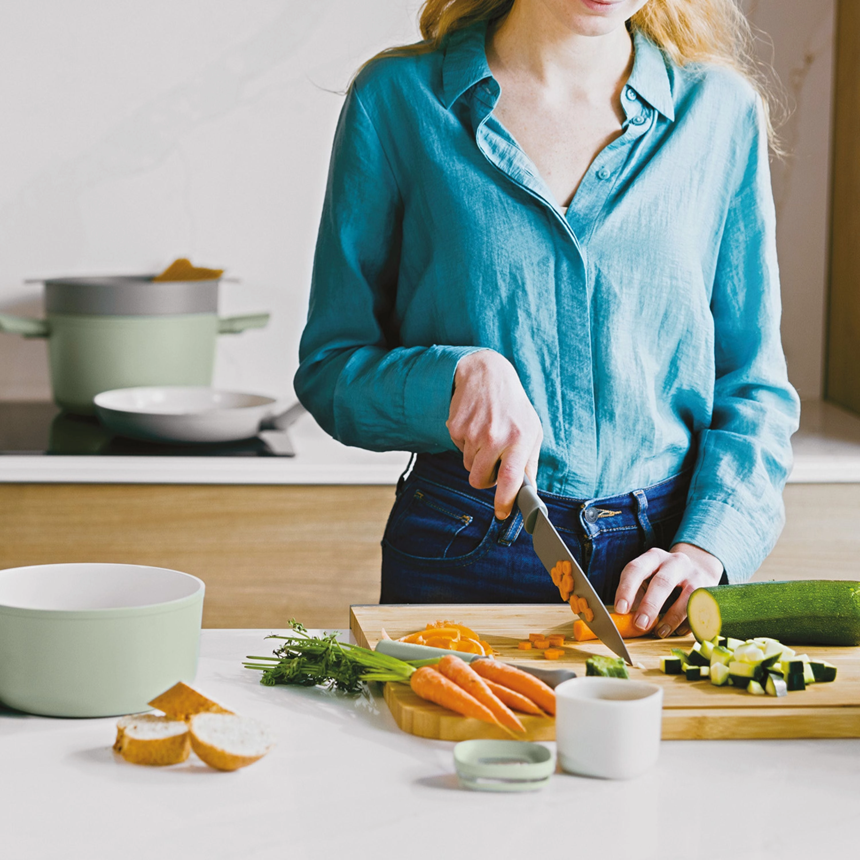 BergHOFF Balance Nonstick Stainless Steel 6Pc Knife Block Set, Recycled Material, Green