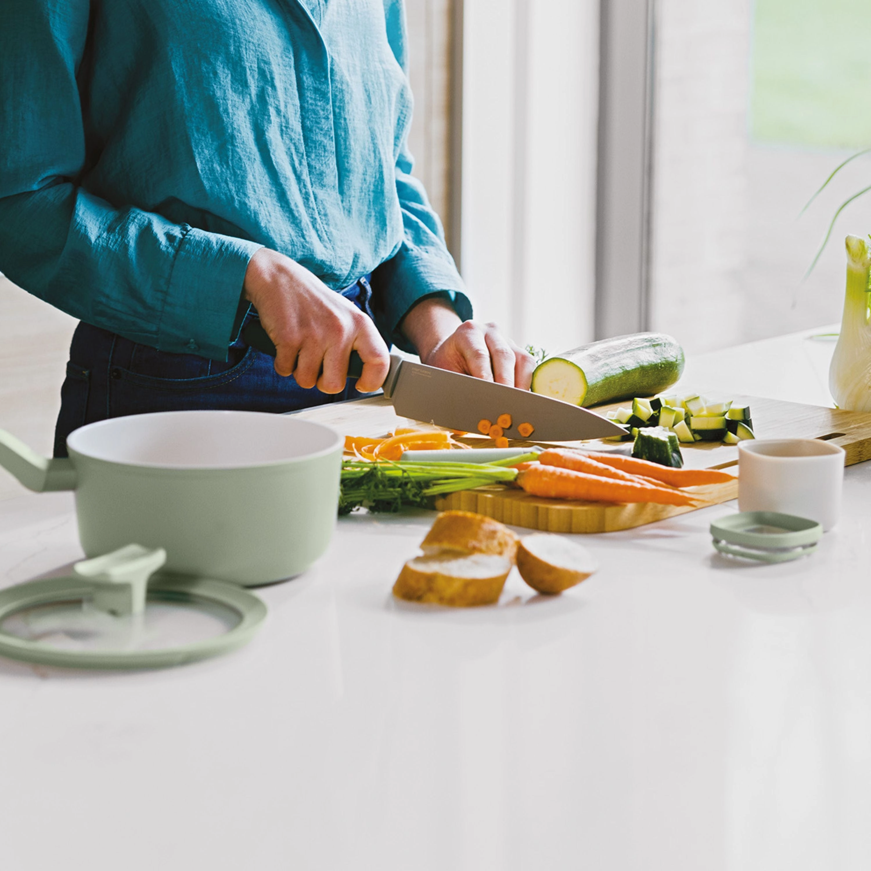 BergHOFF Balance Nonstick Stainless Steel 6Pc Knife Block Set, Recycled Material, Green