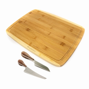 BergHOFF Bamboo 3Pc Rectangle Board  and Aaron Probyn Cheese Knives Set Food Storage,Kitchen Storage