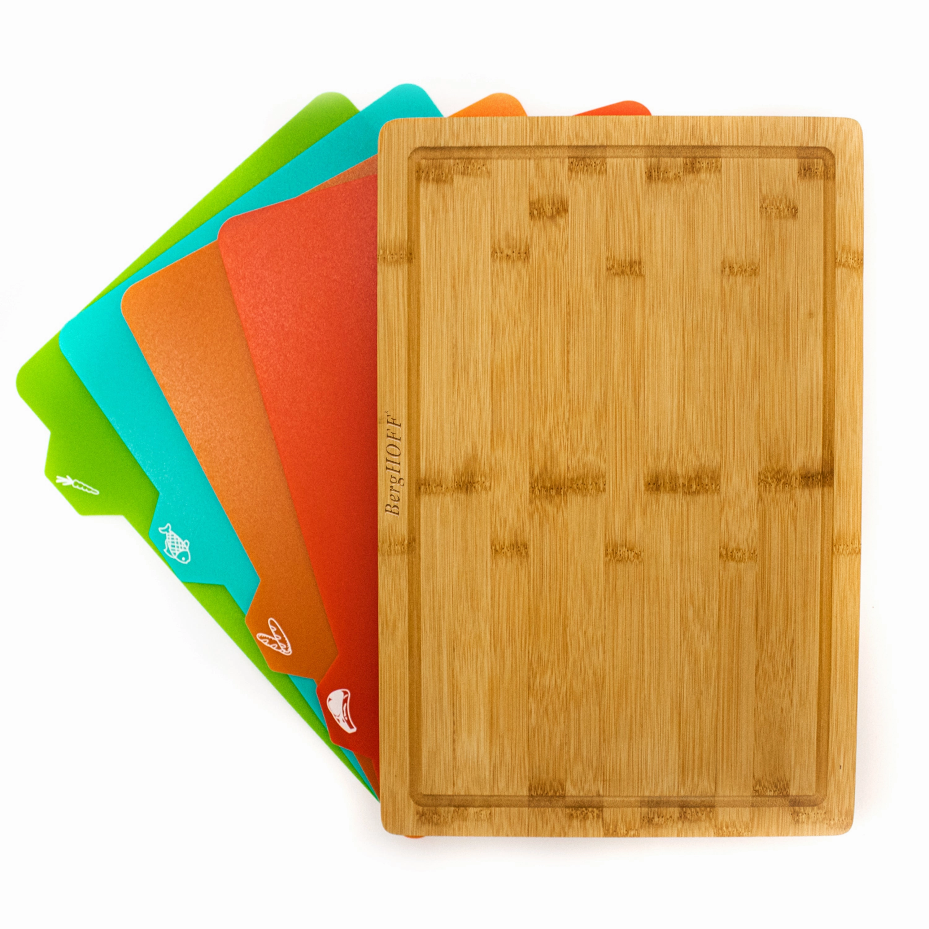 BergHOFF Bamboo Cutting Board with 4pc Flexible Boards, 16.5" x 11.8"