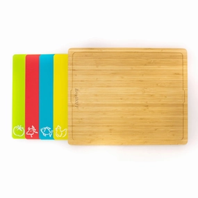 BergHOFF Bamboo Cutting Board with 4pc Flexible Boards, 16.5" x 13.4" Food Storage,Kitchen Storage