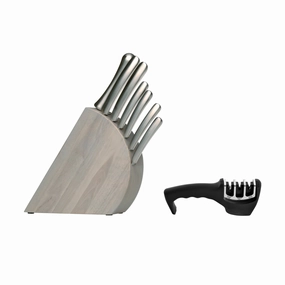 BergHOFF Concavo 9Pc Cutlery Set, Wood Block, Sharpener, Hand-sharp Blade Food Storage,Kitchen Storage