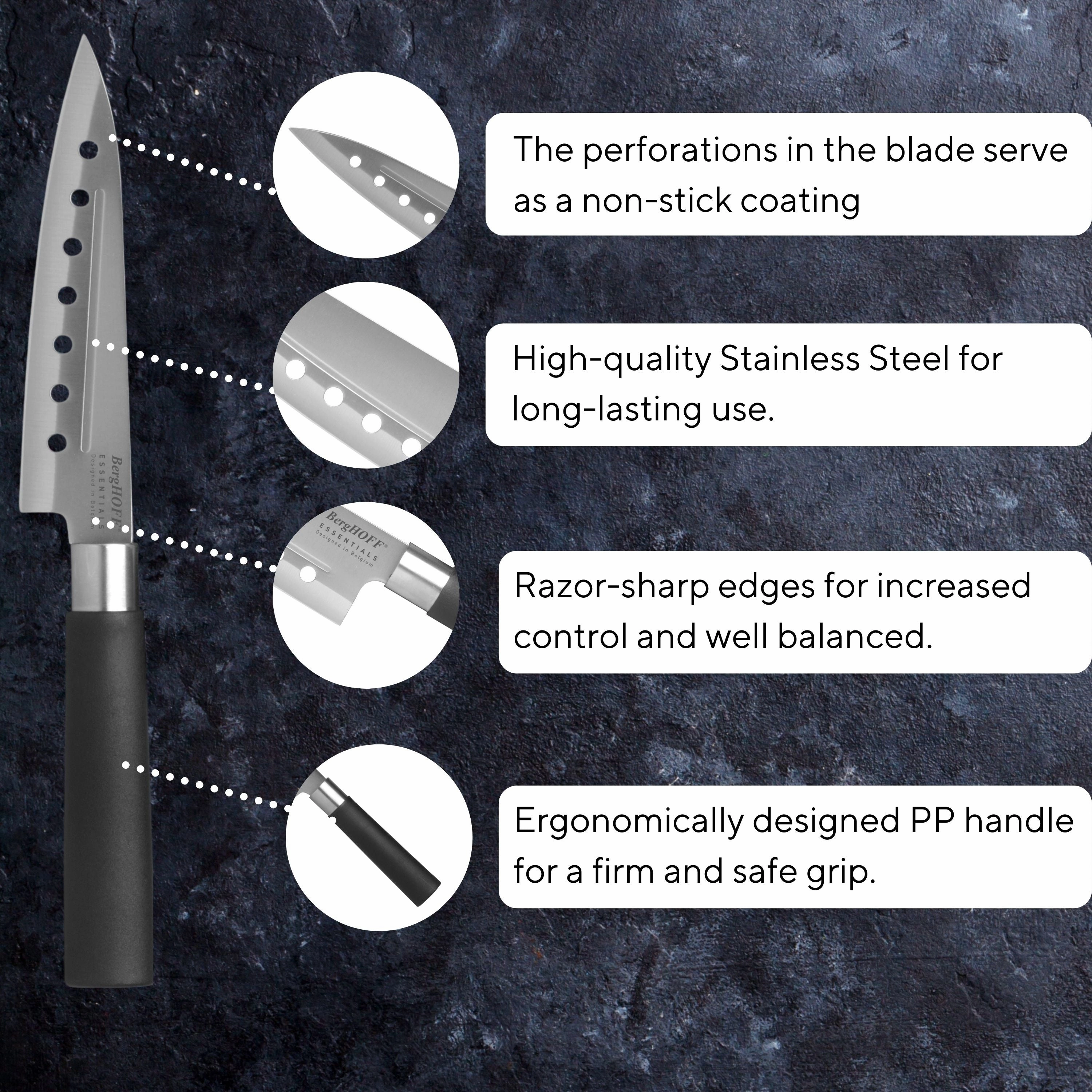 BergHOFF DiNA Codon Stainless Steel Santoku Knife with Holes, 5"