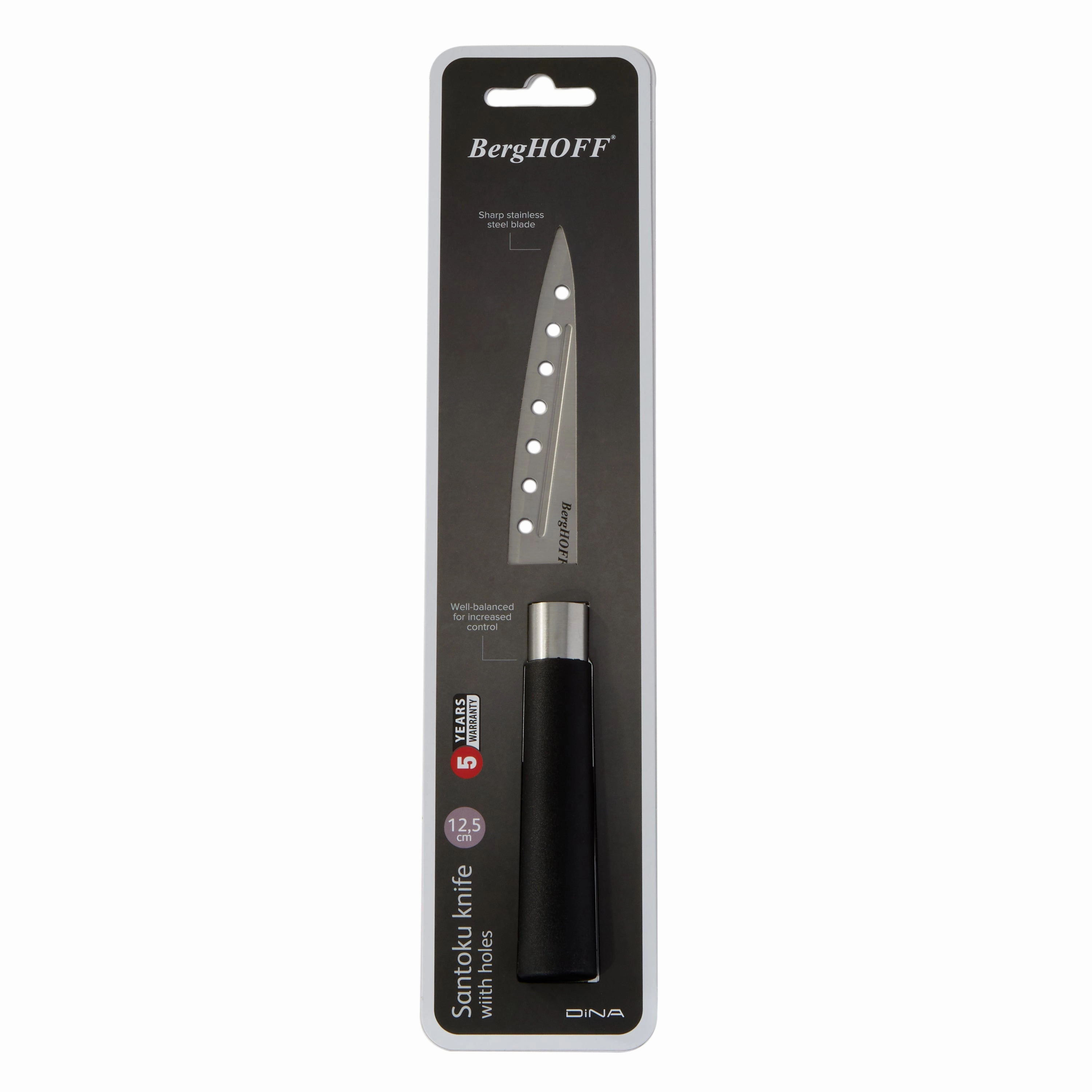BergHOFF DiNA Codon Stainless Steel Santoku Knife with Holes, 5"