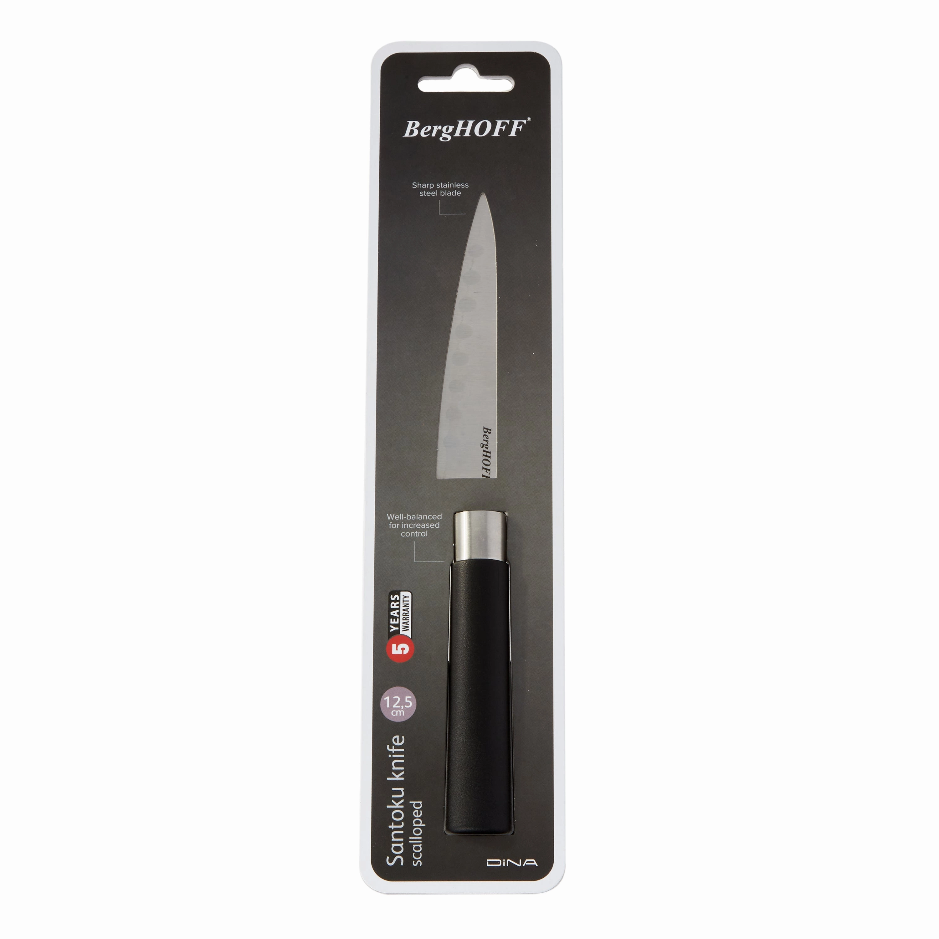 BergHOFF DiNA Codon Stainless Steel Scalloped Santoku Knife, 5"