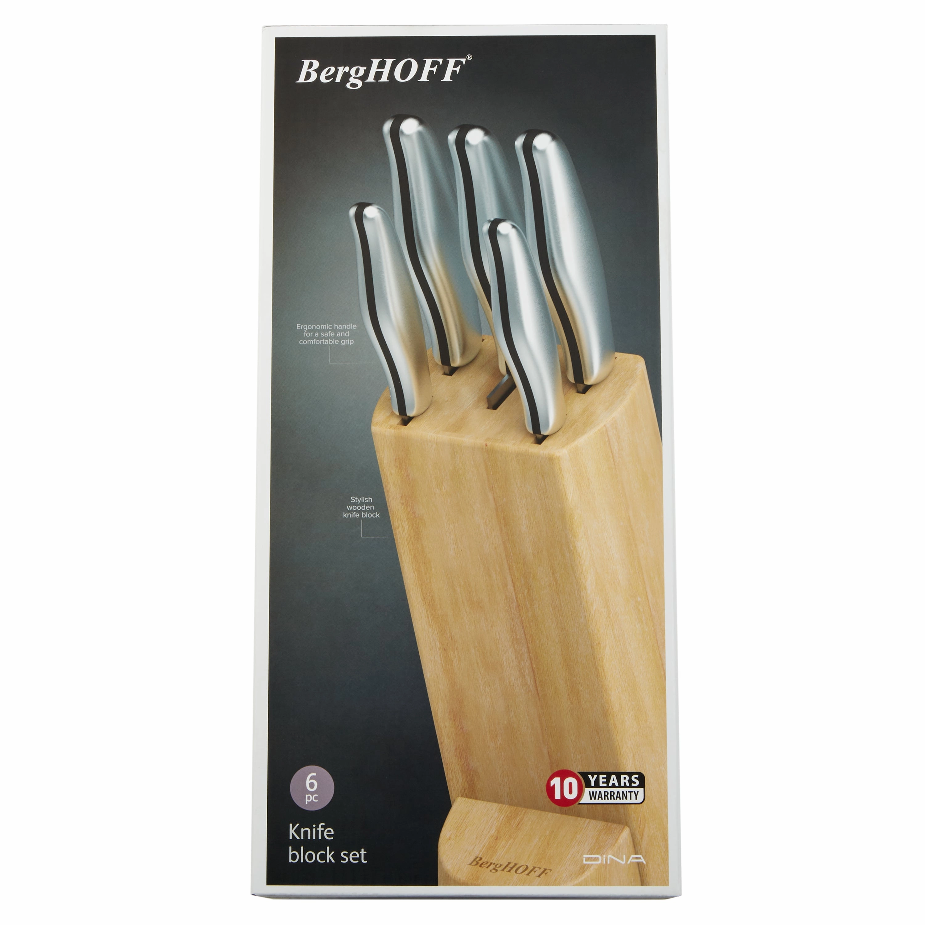 BergHOFF DiNA Entity 6pc Stainless Steel Knife Block Set