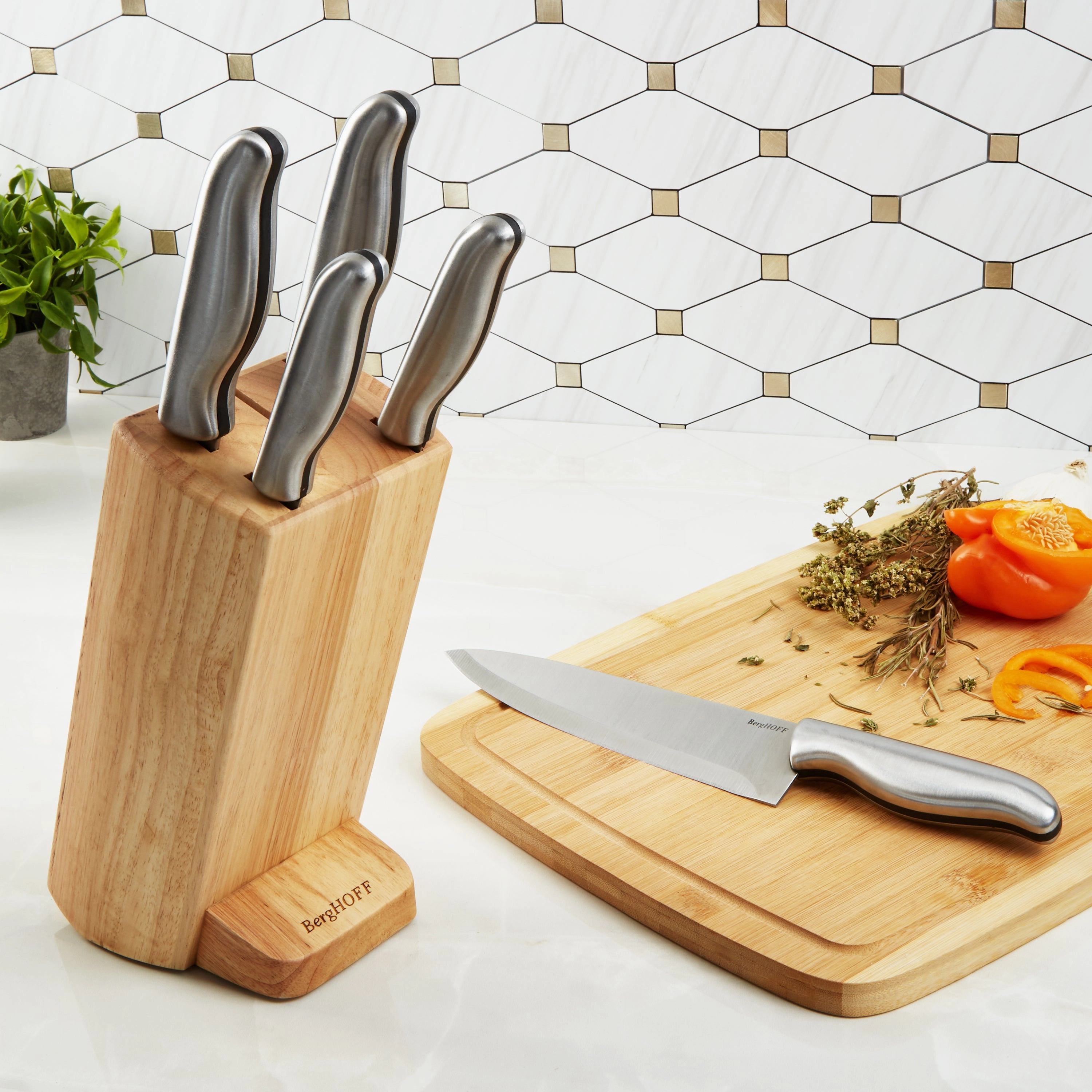 BergHOFF DiNA Entity 6pc Stainless Steel Knife Block Set