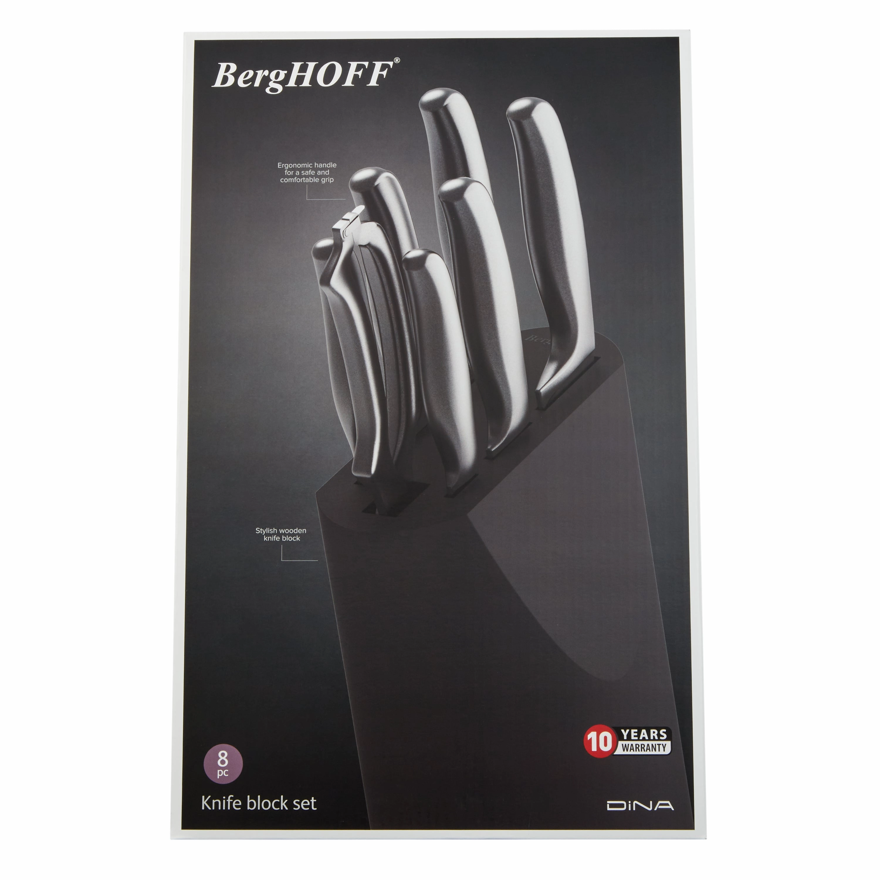 BergHOFF DiNA Frame 8pc Stainless Steel Knife Block Set