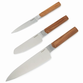 BergHOFF DiNA Ion 3pc Stainless Steel Knife Set, Ash Wood Food Storage,Kitchen Storage