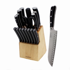 BergHOFF Essentials 18pc Stainless Steel Cutlery Set, Wooden Block Food Storage,Kitchen Storage