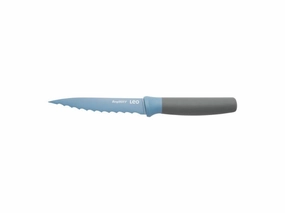 BergHOFF Leo 4.5" Stainless Steel Serrated Utility Knife, Blue Food Storage,Kitchen Storage