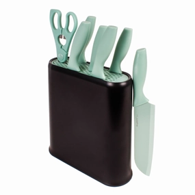BergHOFF Leo 8Pc Stainless Steel Kitchen Knife Set with Universal Knife Block, Mint Food Storage,Kitchen Storage