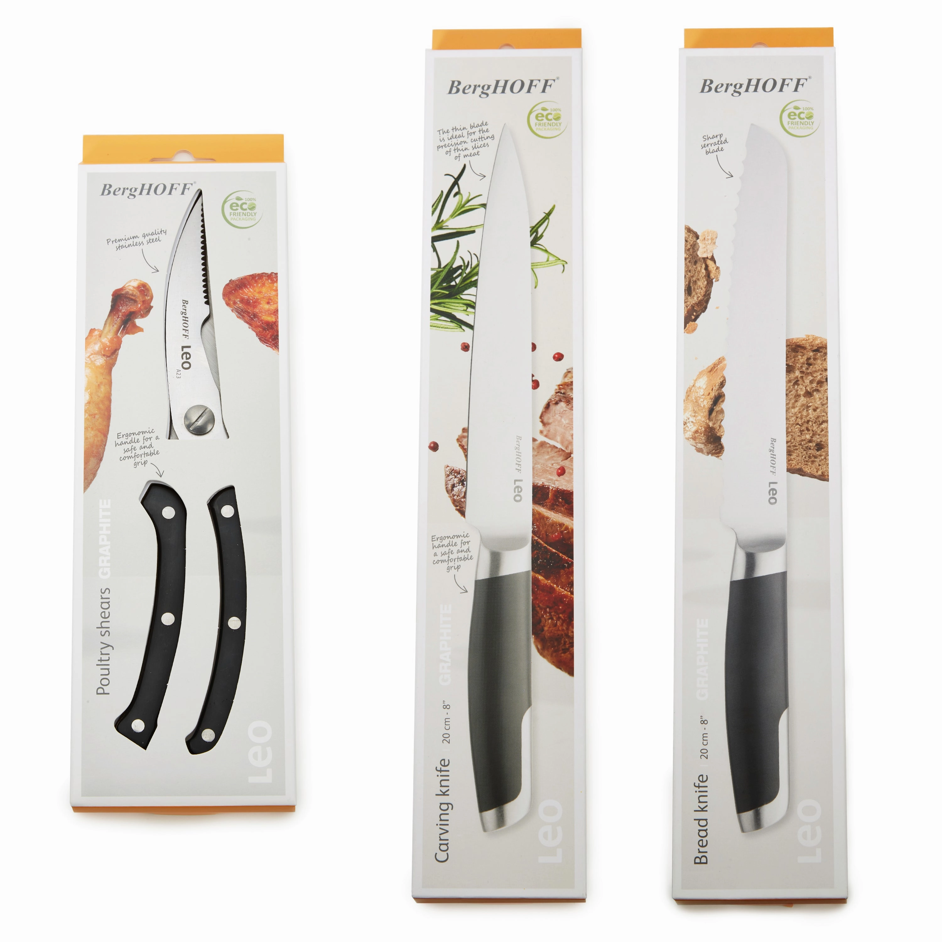 BergHOFF Leo Graphite 3Pc Stainless Steel Forged Cutlery Set, Black