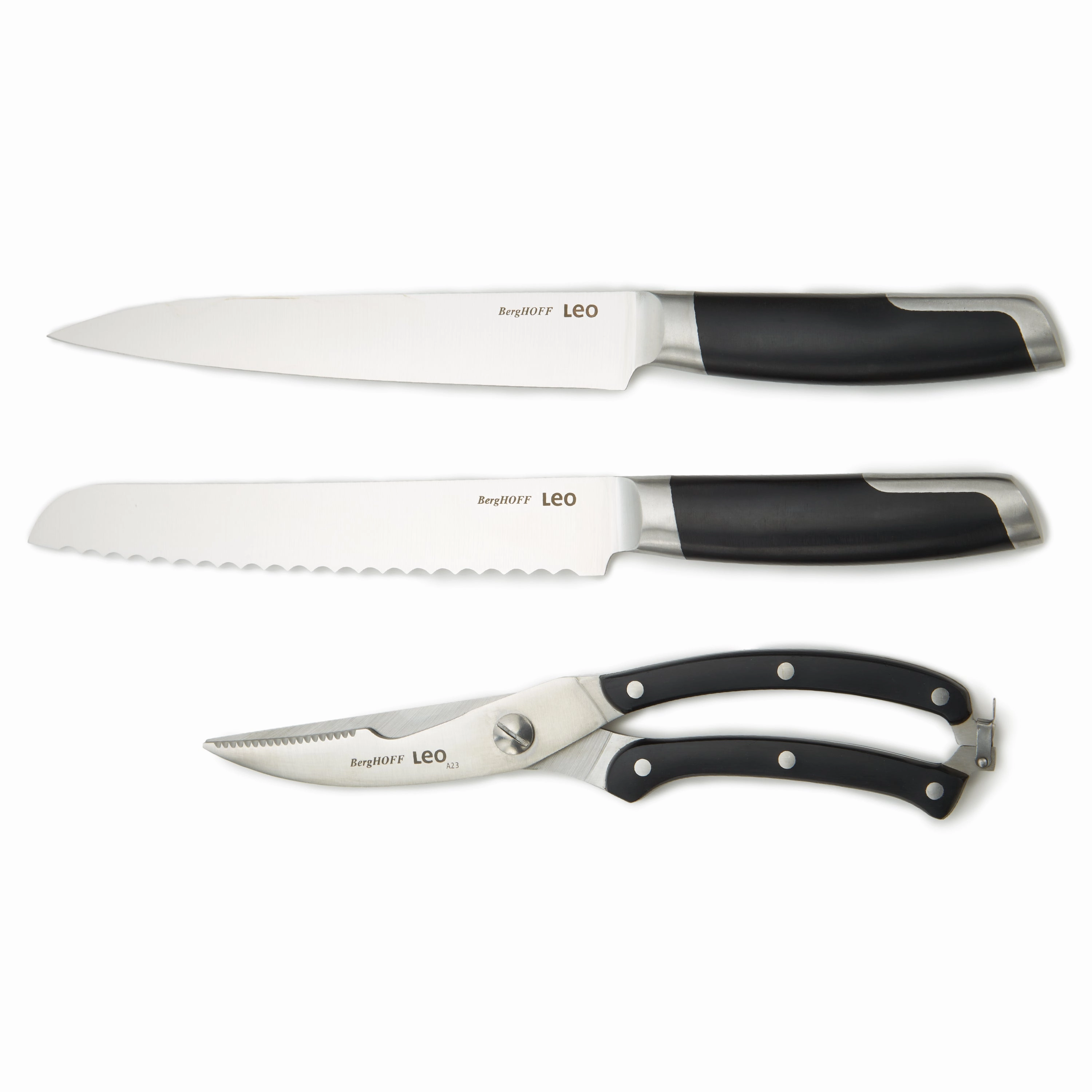 BergHOFF Leo Graphite 3Pc Stainless Steel Forged Cutlery Set, Black Food Storage,Kitchen Storage