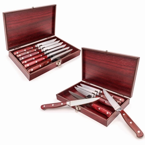 BergHOFF Pakka Wood 14pc Stainless Steel Steak Knife Set with Wood Cases Food Storage,Kitchen Storage