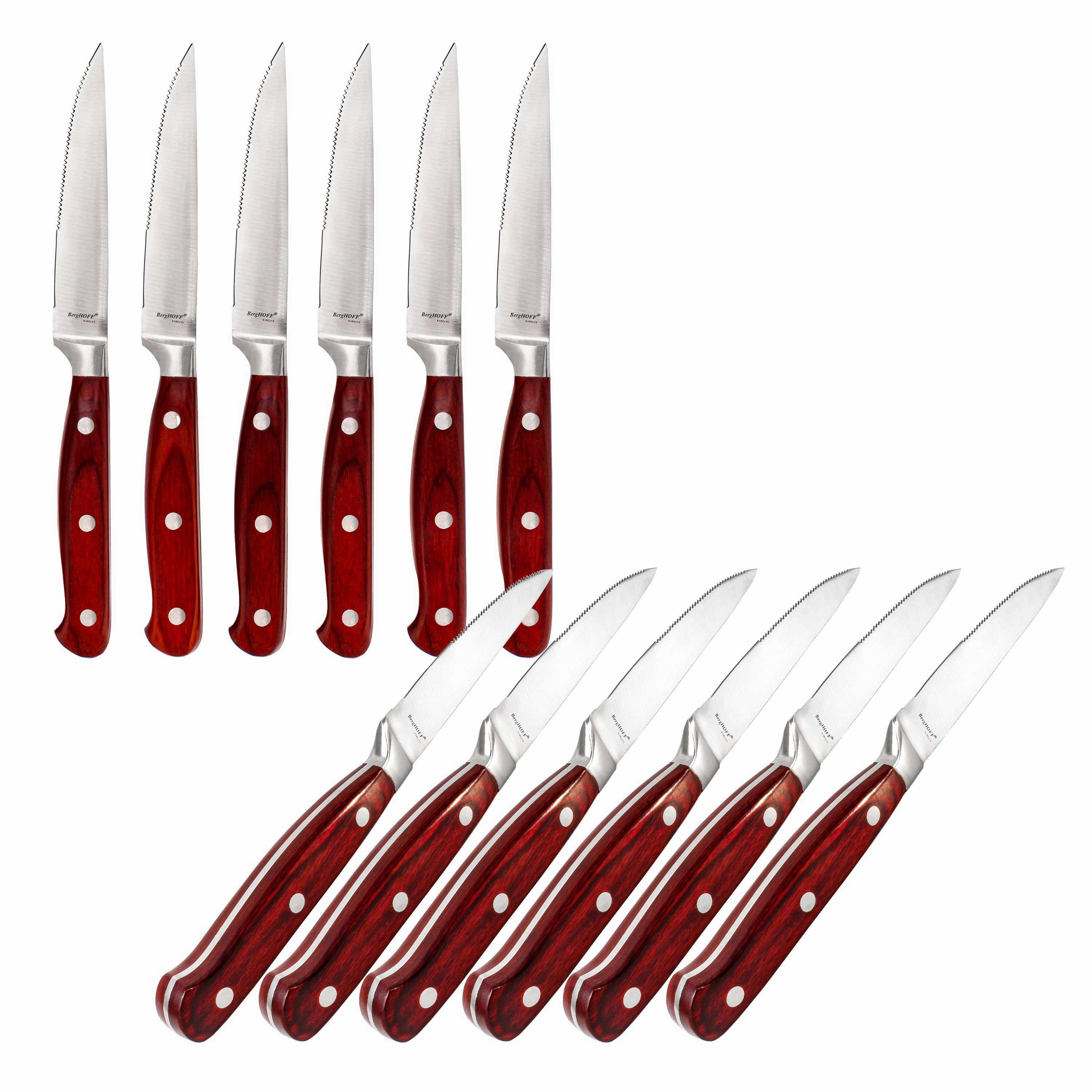 BergHOFF Pakka Wood 14pc Stainless Steel Steak Knife Set with Wood Cases