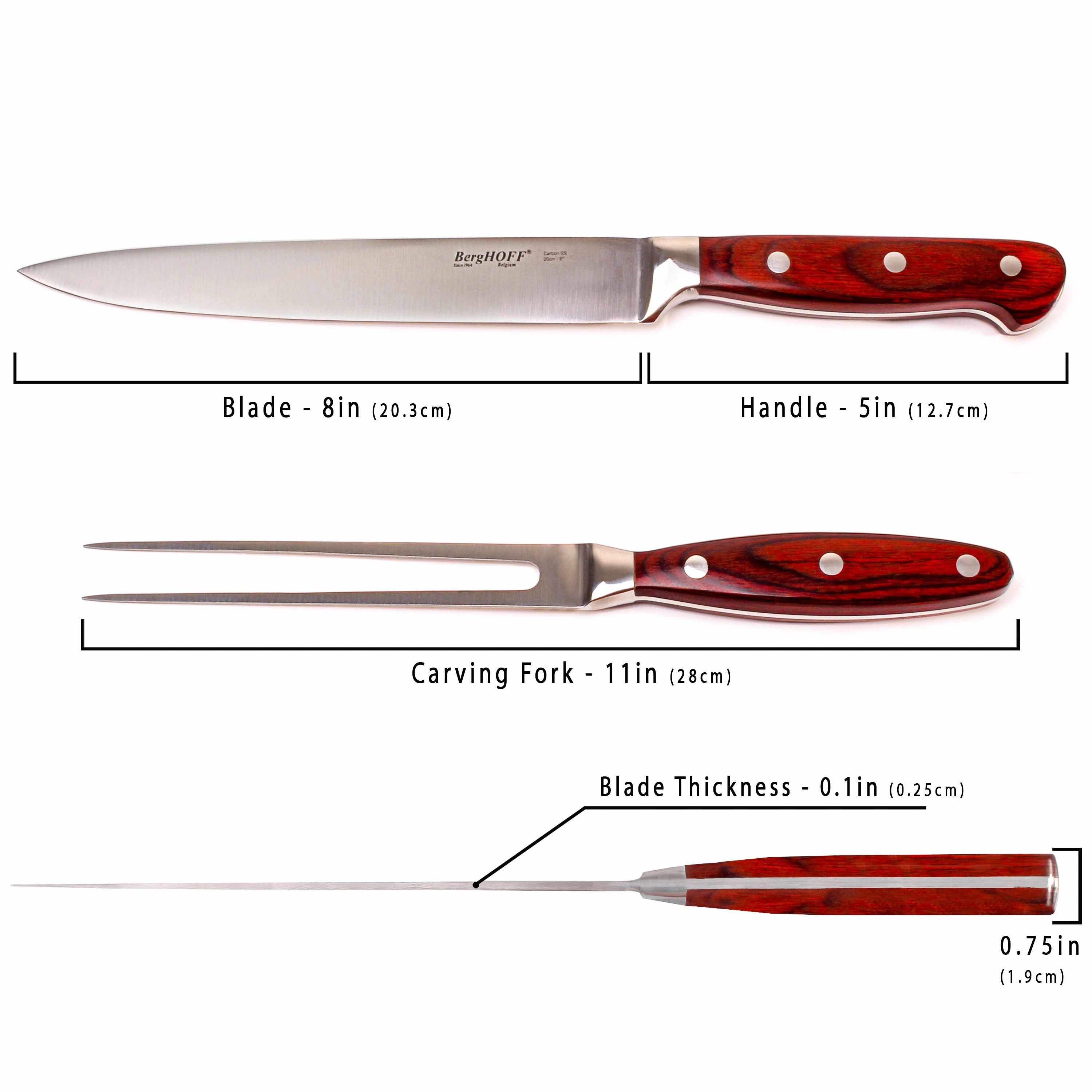 BergHOFF Pakka Wood 3Pc Stainless Steel Carving Set with Case