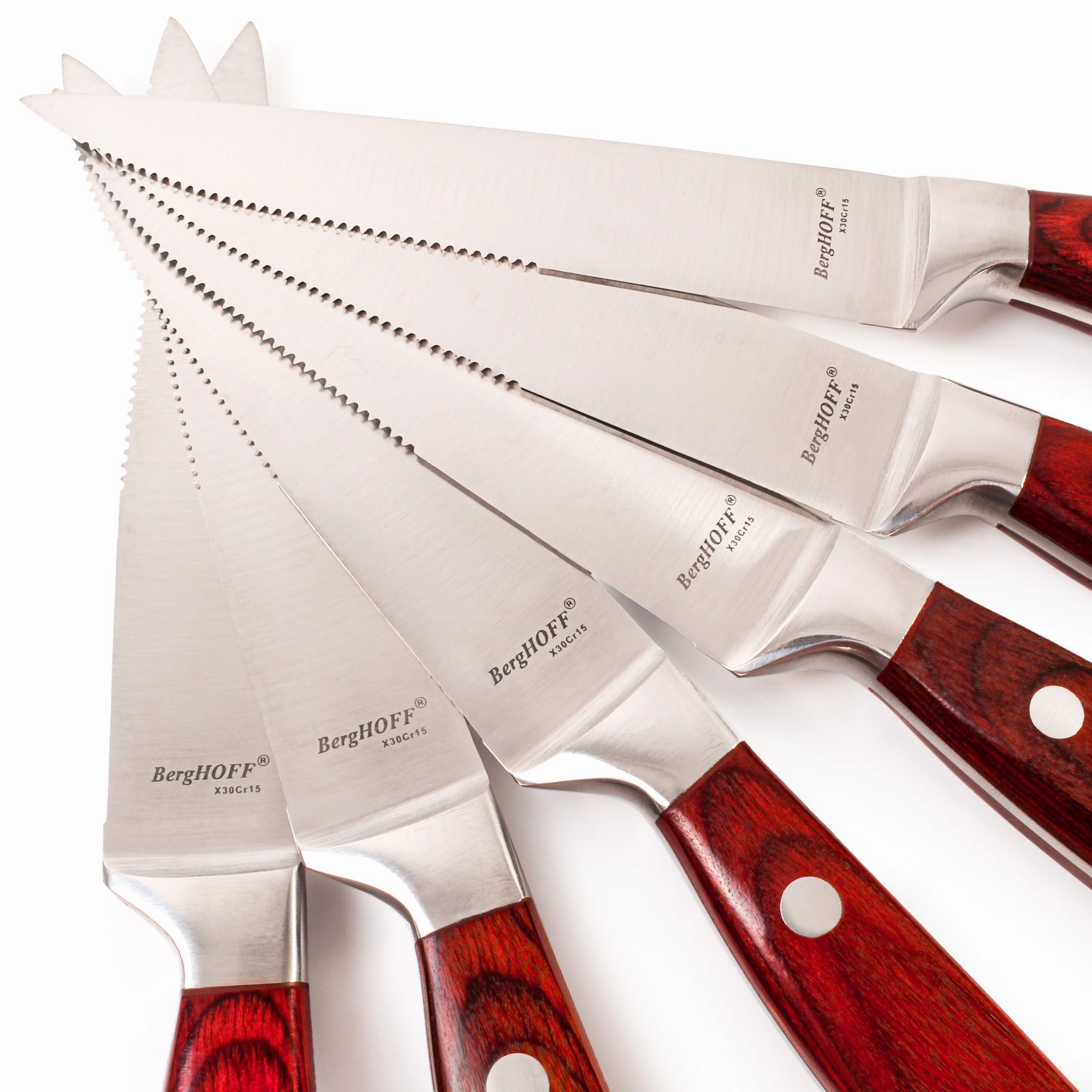 BergHOFF Pakka Wood 6pc Stainless Steel Steak Knife Set 4.75"