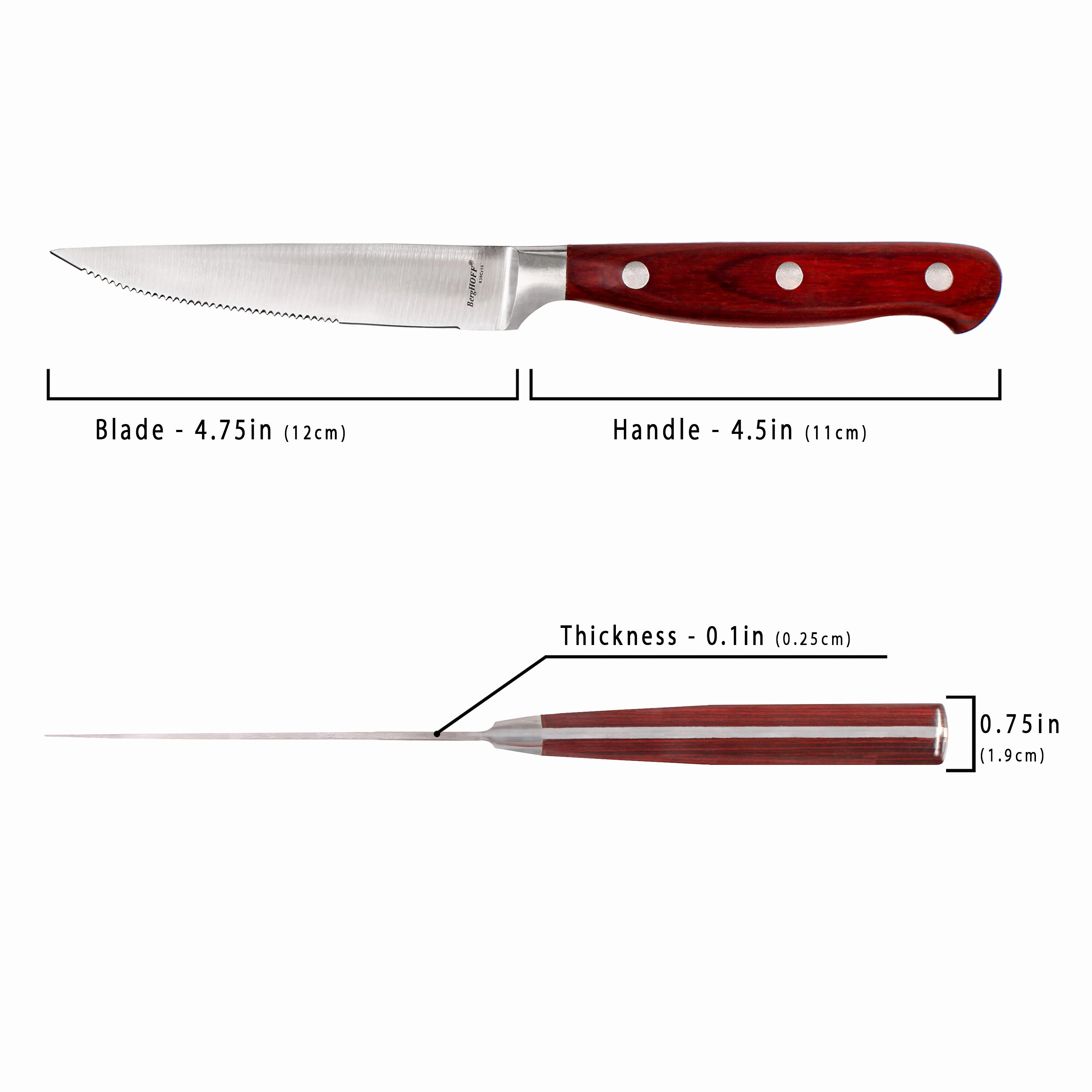BergHOFF Pakka Wood 6pc Stainless Steel Steak Knife Set 4.75"