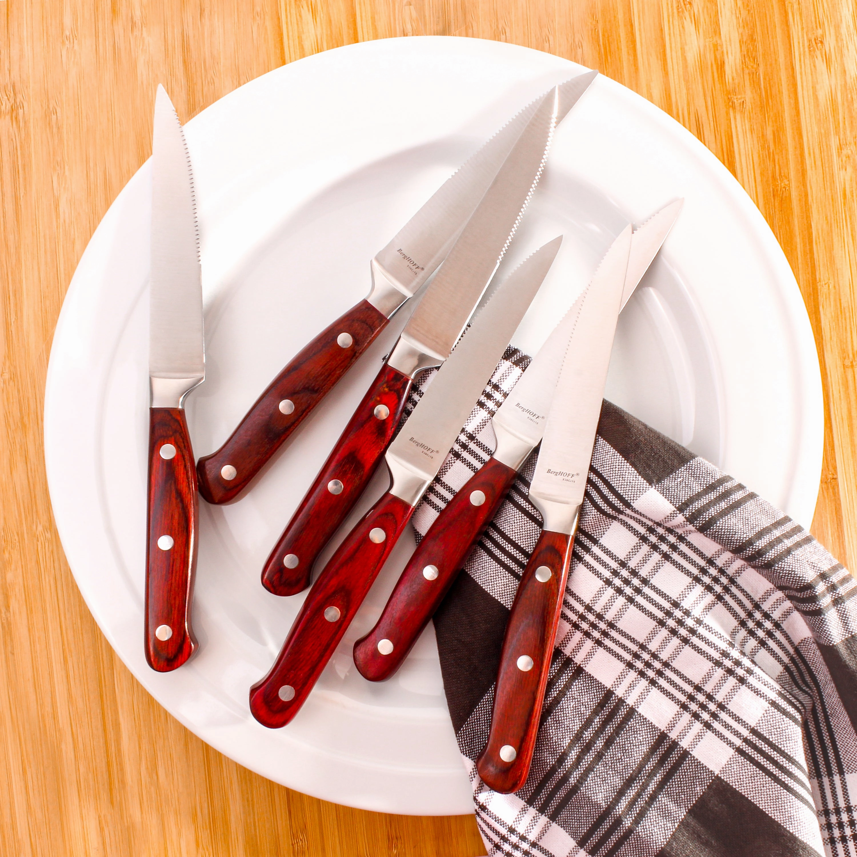 BergHOFF Pakka Wood 6pc Stainless Steel Steak Knife Set 4.75"