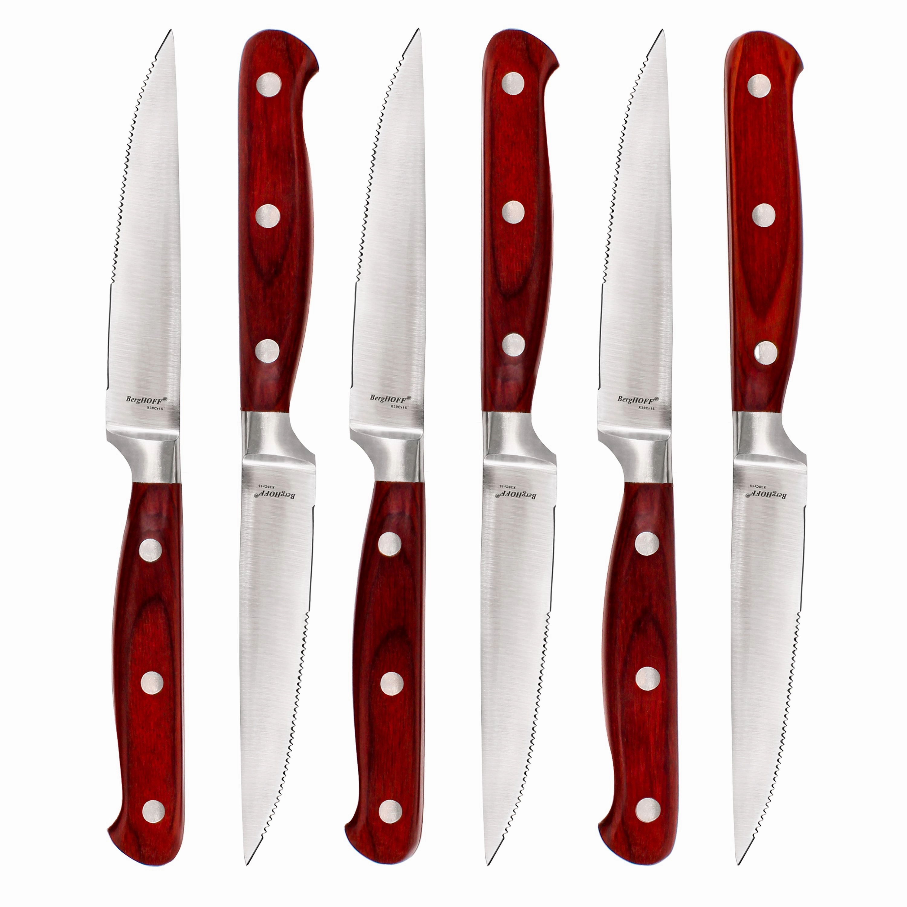 BergHOFF Pakka Wood 6pc Stainless Steel Steak Knife Set 4.75" Food Storage,Kitchen Storage