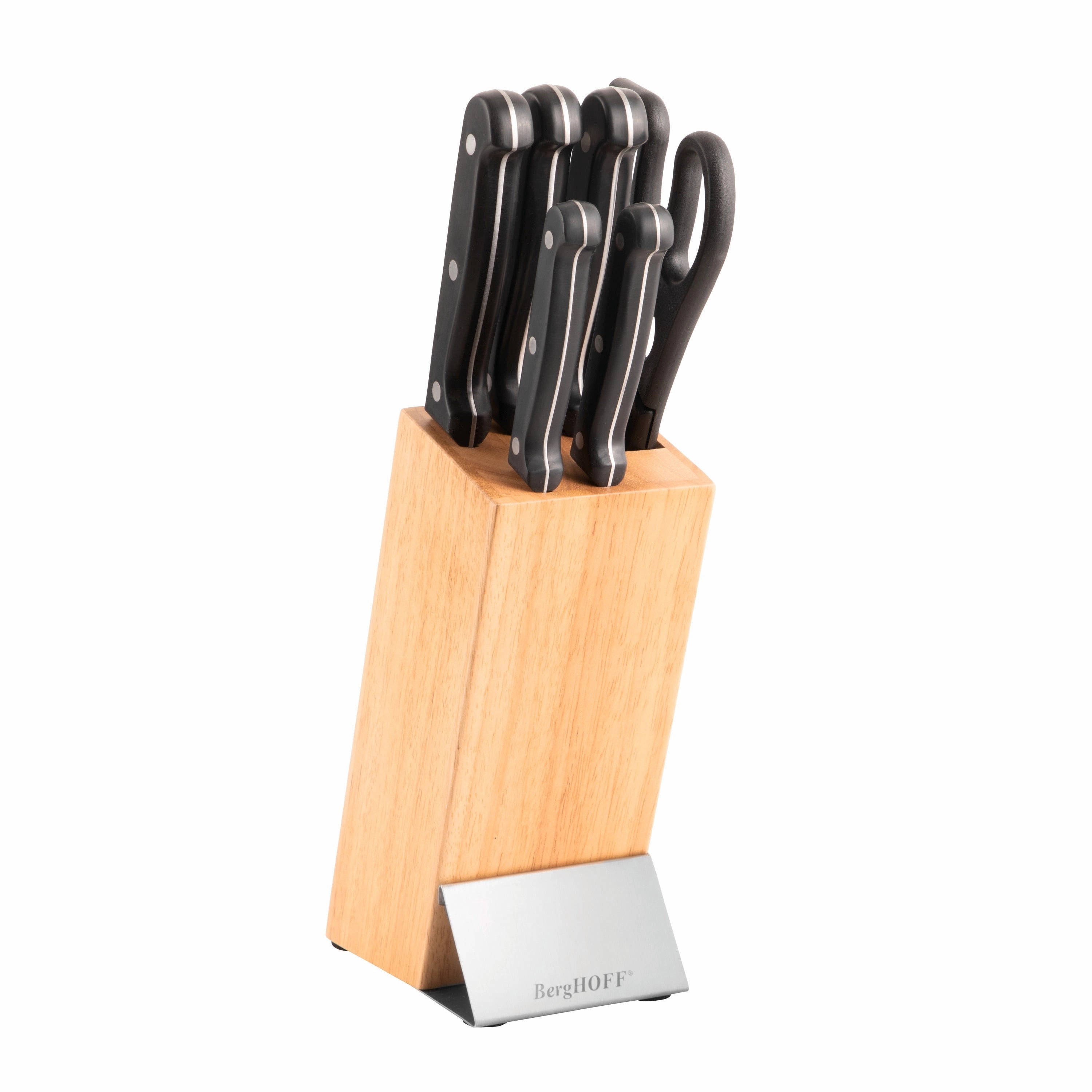 BergHOFF Quadra 7Pc Cutlery Set, Wood Block, Stainless Steel, Non-slip Base Food Storage,Kitchen Storage