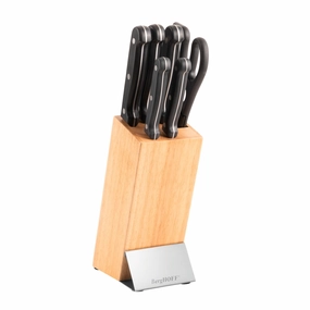 BergHOFF Quadra 7Pc Cutlery Set, Wood Block, Stainless Steel, Non-slip Base Food Storage,Kitchen Storage