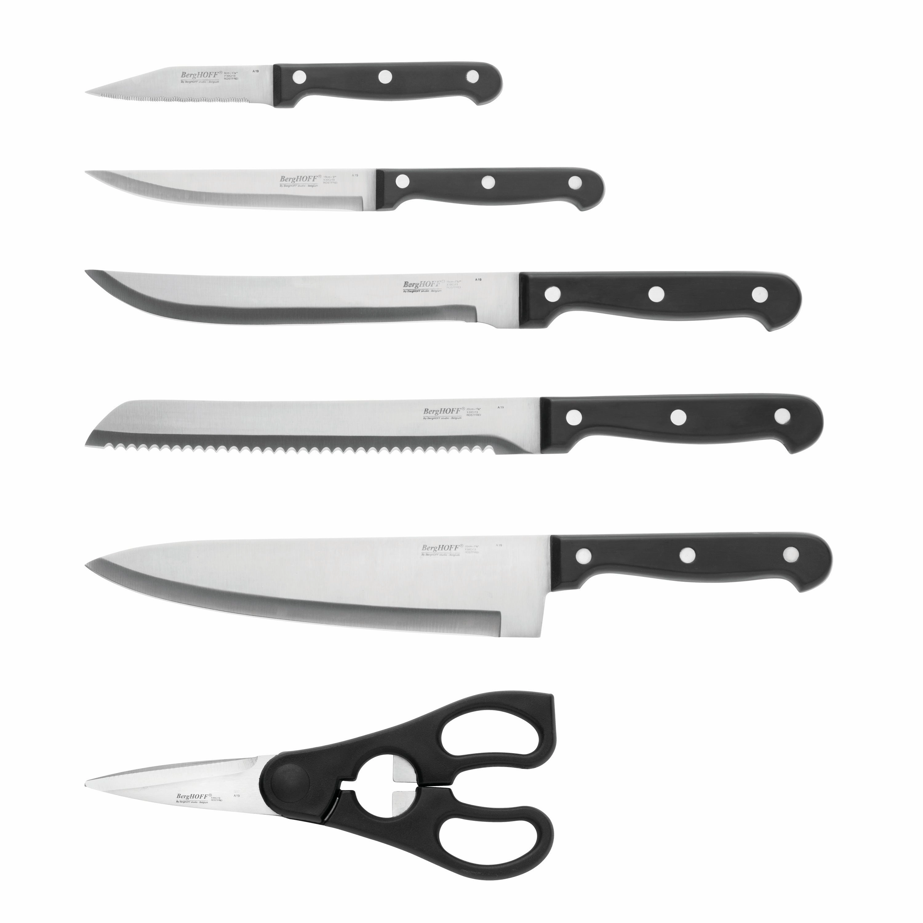 BergHOFF Quadra 7Pc Cutlery Set, Wood Block, Stainless Steel, Non-slip Base