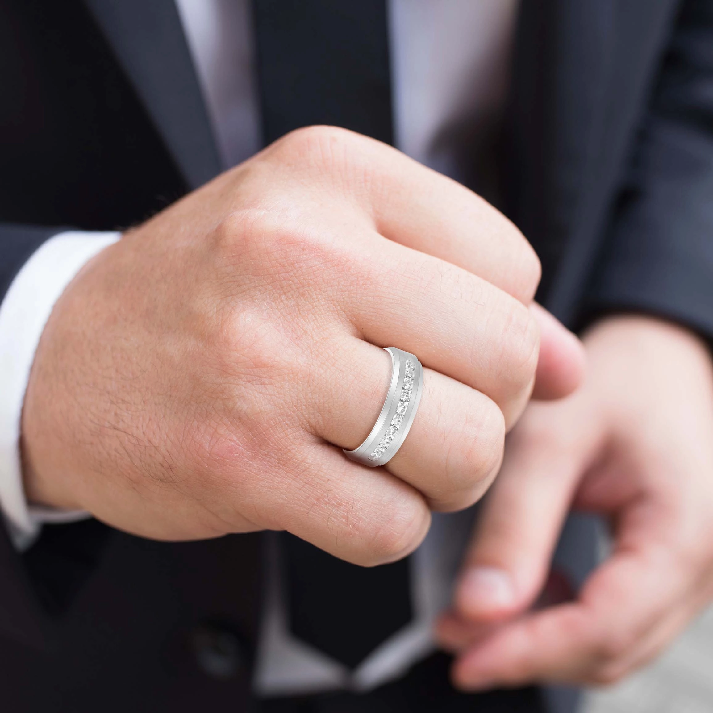Beveled Channel Set Diamond Men's Band