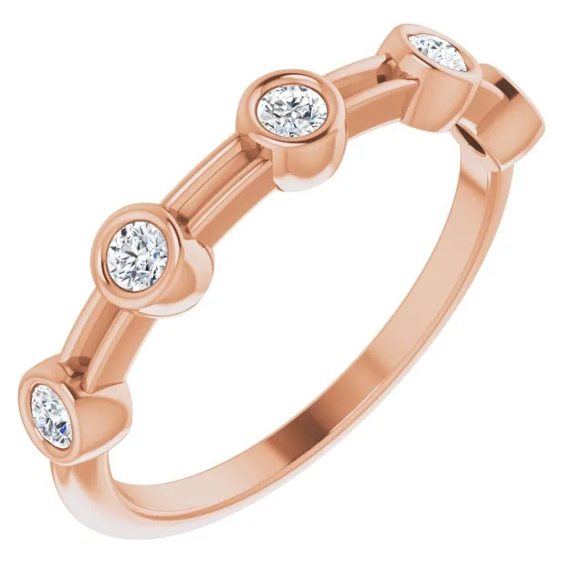 Bezel Set Round Diamond Wedding Band 5 Stone Anniversary Ring