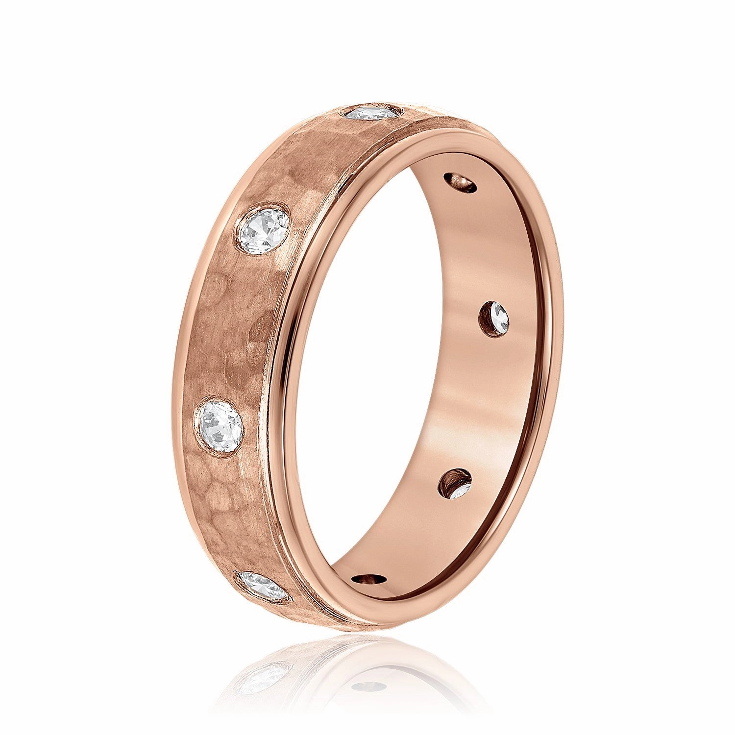 Bezel Set Diamond Hammered Men's Wedding Band