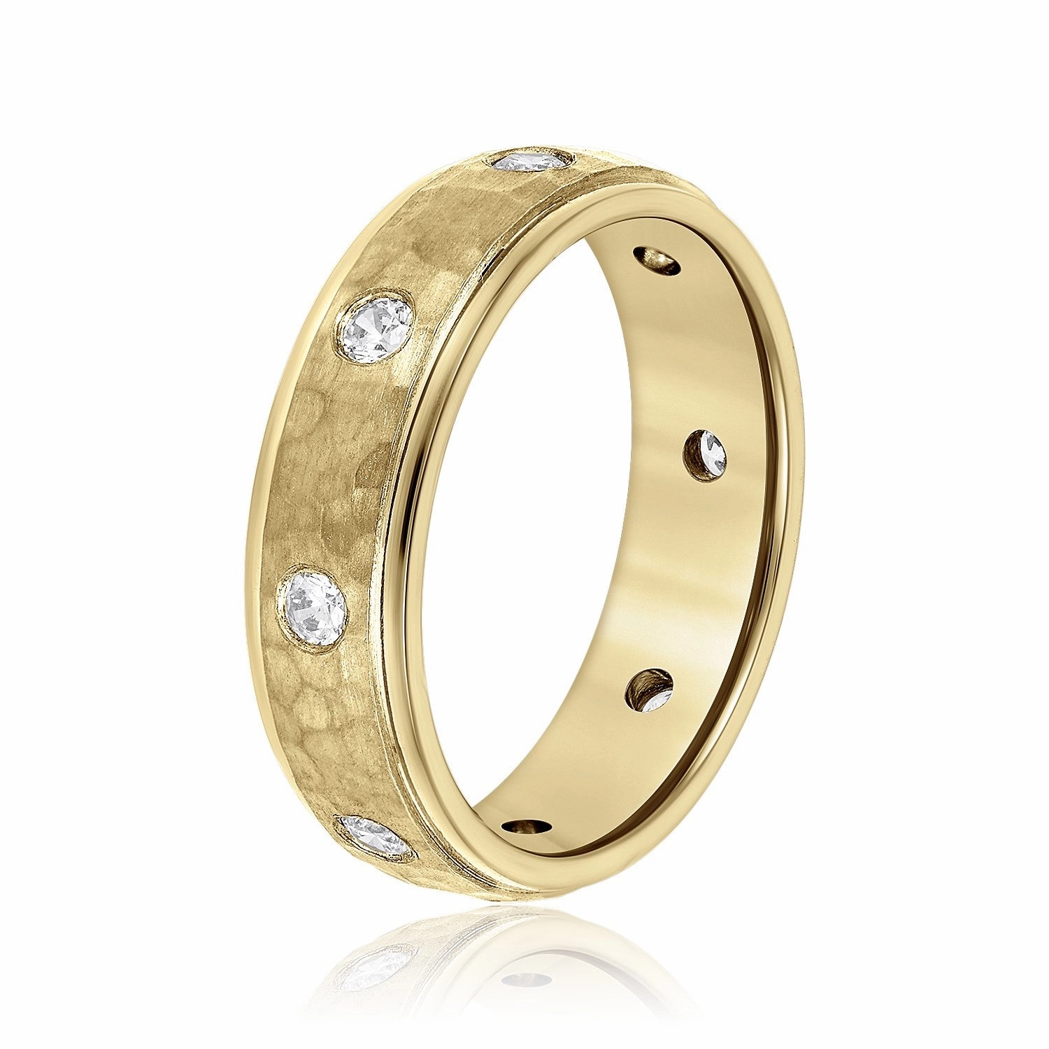Bezel Set Diamond Hammered Men's Wedding Band