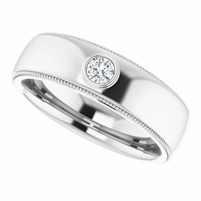 Bezel Set Diamond Men's Ring With Milgrain Accent