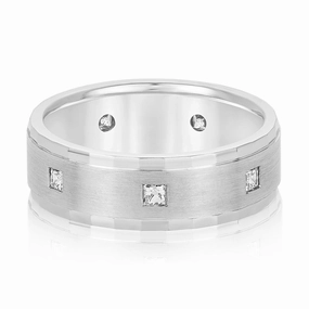 Bezel Set Princess Cut Diamond Men's Wedding Band