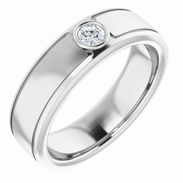 Bezel Set Single Round Diamond Men's Ring