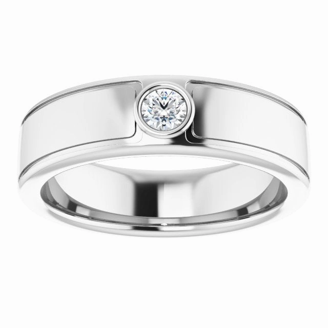 Bezel Set Single Round Diamond Men's Ring