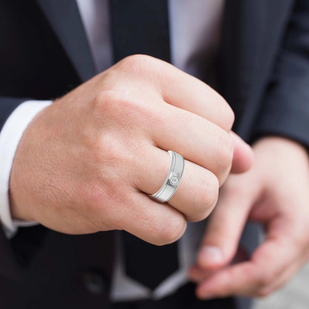 Bezel Set Single Round Diamond Men's Ring