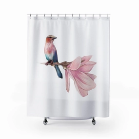 Bird Shower Curtain | Blue Pink | Floral Lighting,Home Lighting