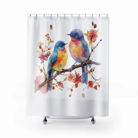 Bird Shower Curtain | Colorful Canaries, White Bath Curtain Lighting,Home Lighting